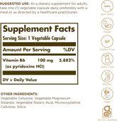 SOLGAR Vitamin B6 100 mg - 100 Vegetable Capsules - Non-GMO, Vegan, Gluten Free, Dairy Free, Kosher, Halal - 100 Servings